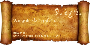 Vanyek Árpád névjegykártya